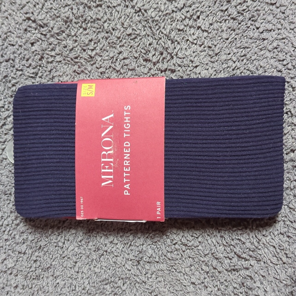 Navy Blue Ribbed Patterned Tights